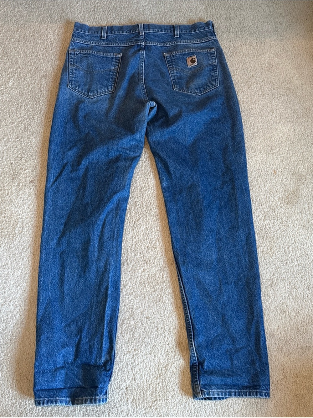 Vintage Carhartt Denim Relaxed Fit Jeans Leather Patch 2002 Workwear | 38Wx34L - Picture 7 of 8